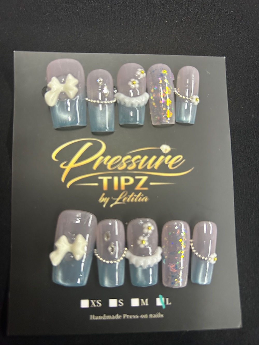 Handmade Ombre Press-On Nails with Pearls & Glitter